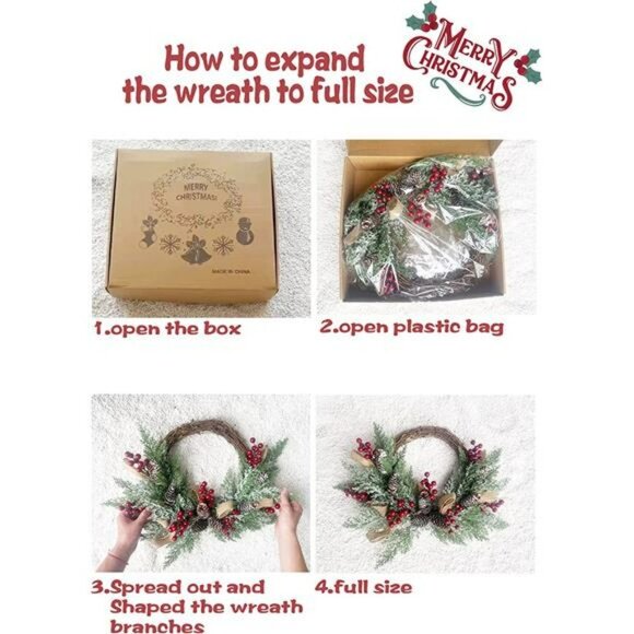 Christmas Artificial Wreath for Front Door, Outdoor Christmas Wreath Flocked - Picture 6 of 7